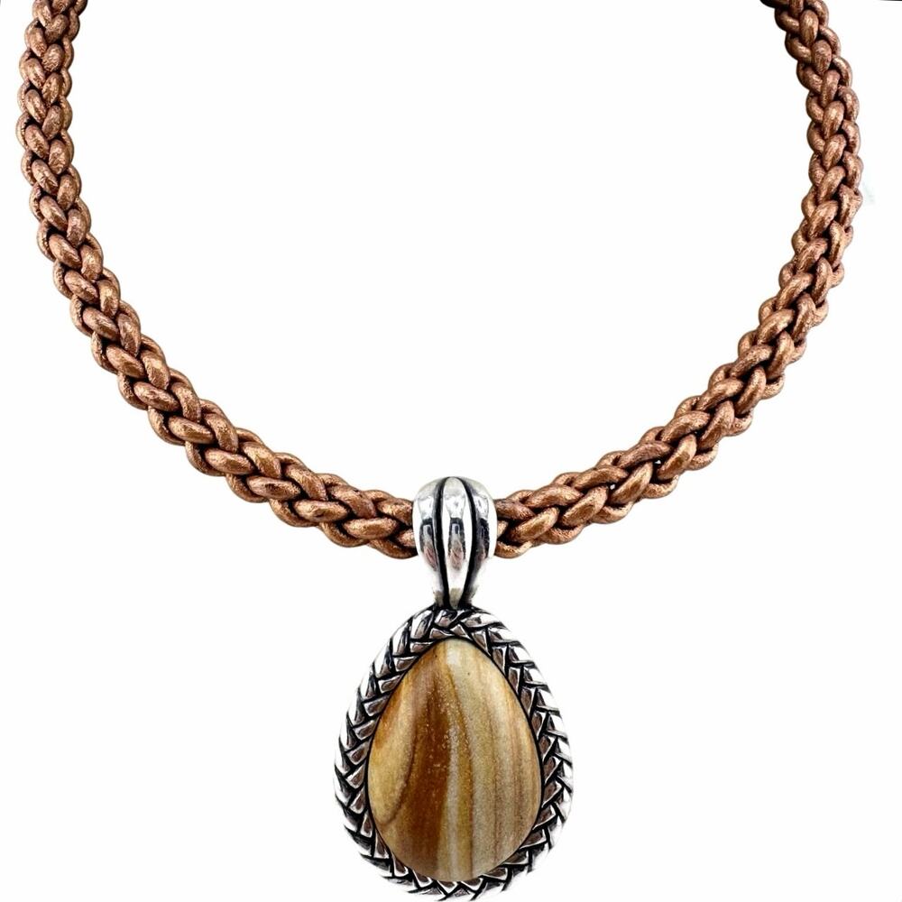 Carolyn Pollack 925 Sterling Silver Relios Picture Jasper Leather 20" Necklace